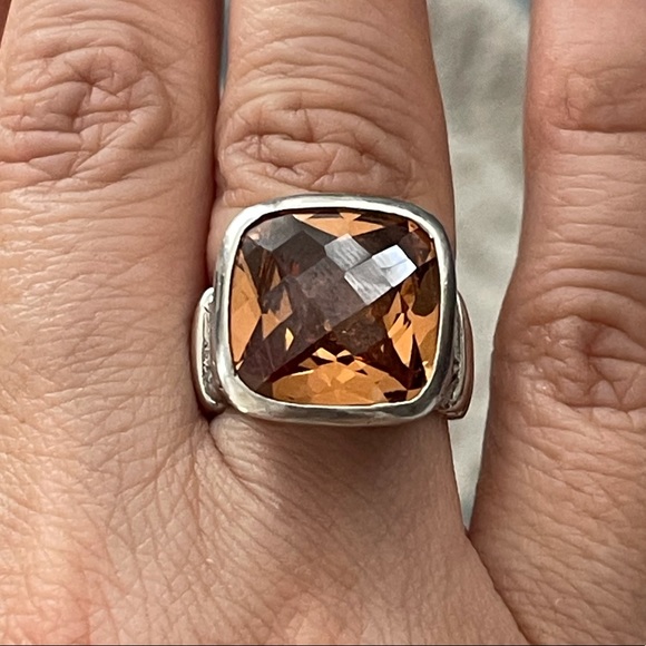 Cushion cut orange crystal sterling silver dot design heavy set size 6.0 ring - Picture 6 of 15